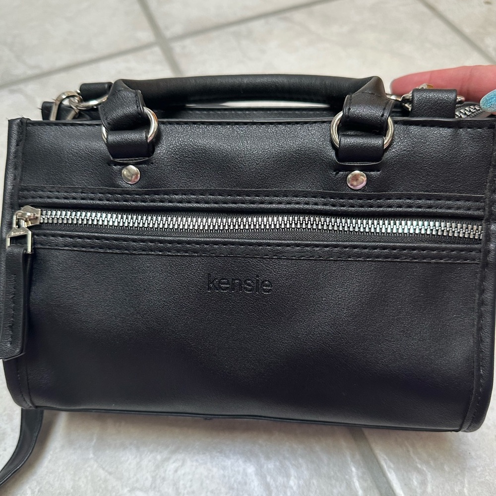 Kensie Black Satchel with Metallic Details